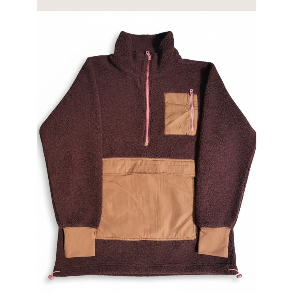 Aerie Offline Fleece Quarter‎ Zip Pullover Sweatshirt Brown Tan/orange  Women XS
